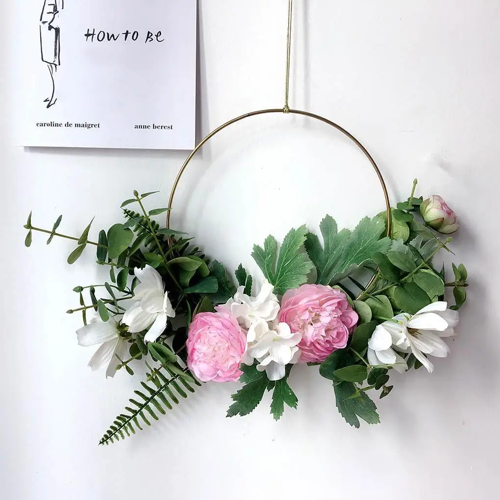 

Artificial Wreath Rose Flower Fake Cloth Flower Hoop Hanging Home Wedding Floral Ornament
