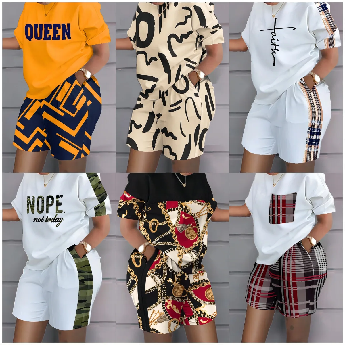 

Casual Tracksuit Women Two Piece Set Summer T-Shirts And Shorts Sets Solid Color Print Short Sleeve Top Tees Female Suits M-4XL