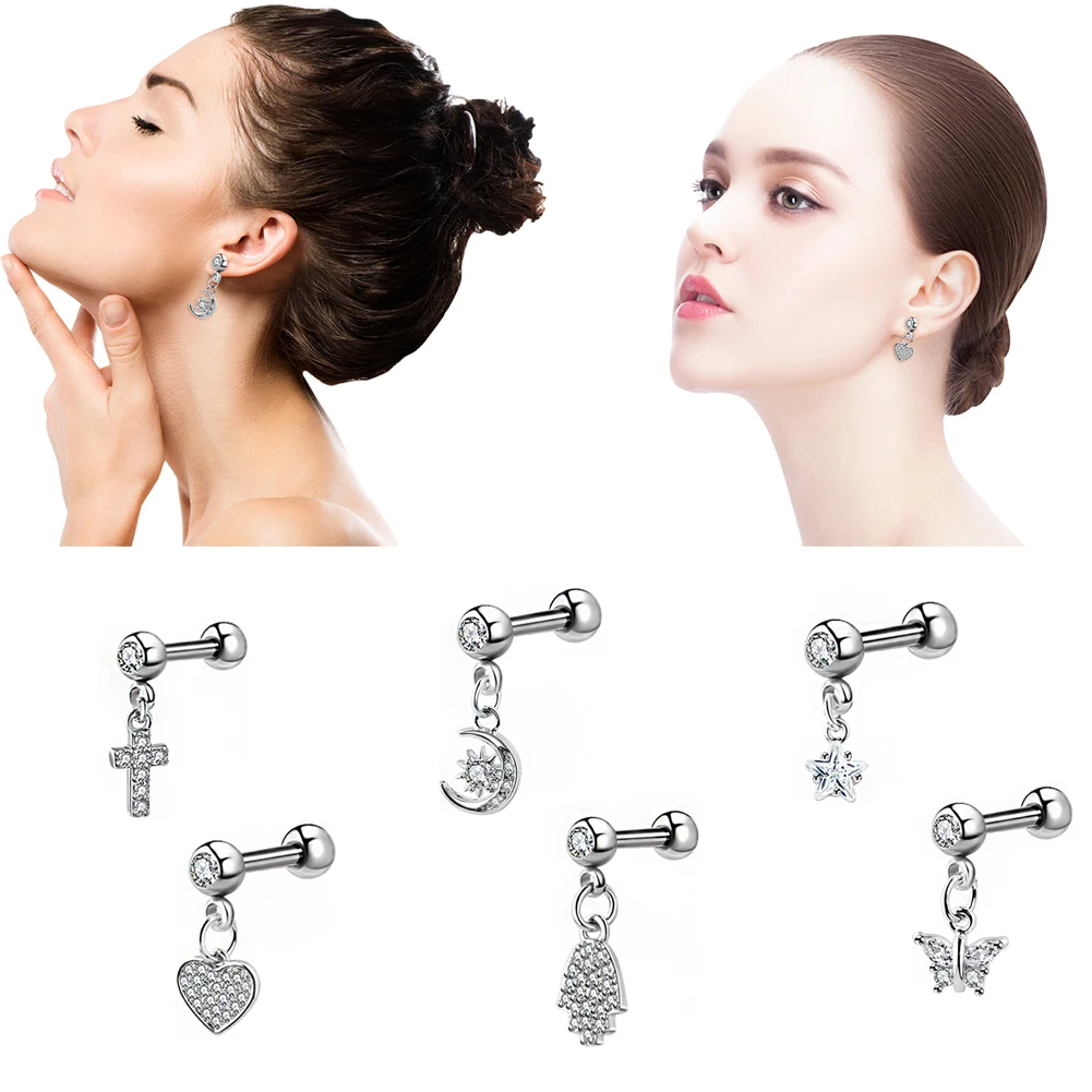 

1PCS Cross Ear Tragus Piercing Earring Stud Barbell Crystal Cartilage Stud Earring Helix Piercing Daith Jewelry Rook Conch Stud