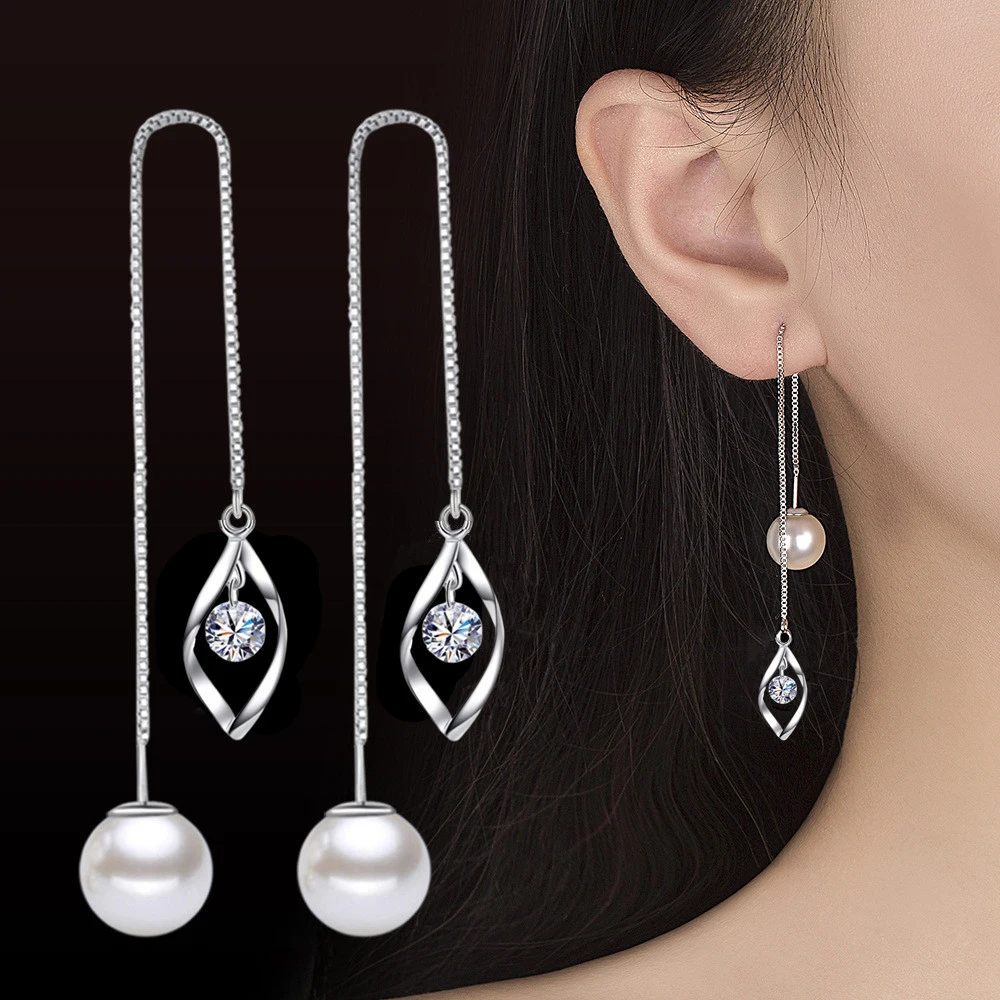 

Fanqieliu 925 Silver Needle High Quality Jewelry Crystal Long Hollow Leaf Pearl Drop Earrings For Woman Trendy New FQL23582