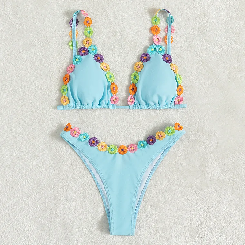Новинка 2022 сексуальный комплект бикини с объемным цветочным рисунком из двух