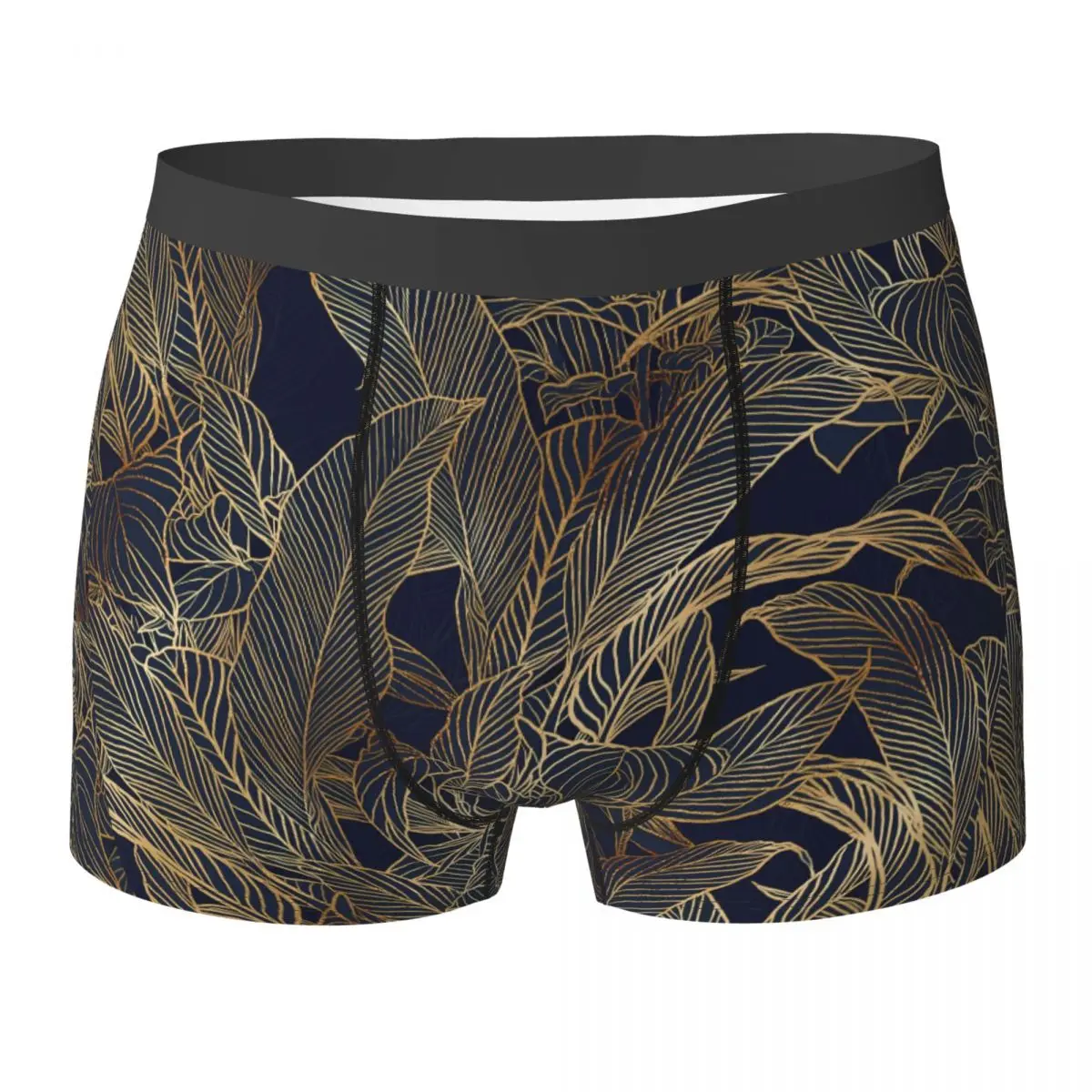 

Трусы-боксеры мужские стрейчевые, нижнее белье с принтом ботанических цветов, боксеры с принтом животных, цвет золото, листва