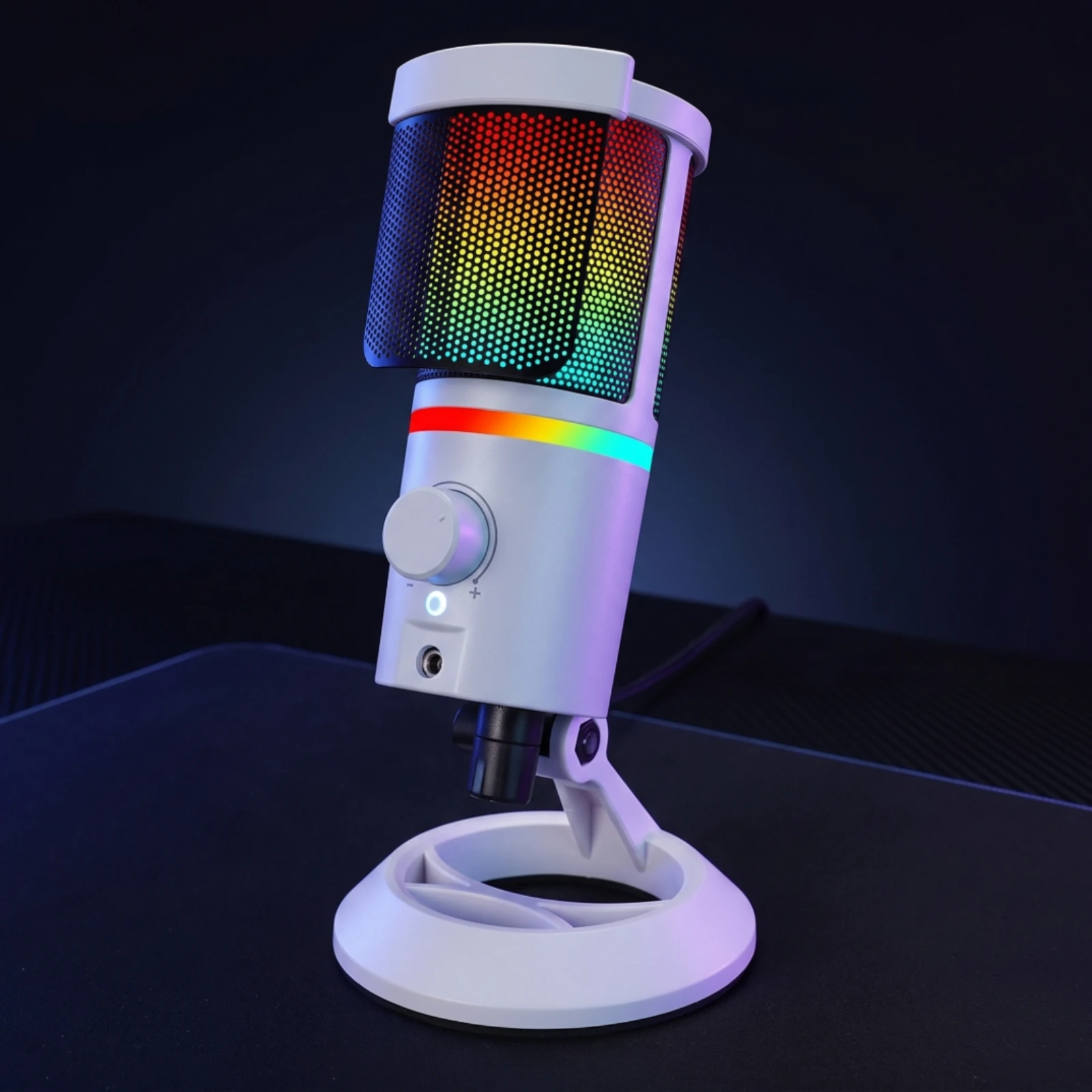 Фото USB-конденсаторный микрофон с настольной подставкой и RGB-подсветкой для прямых трансляций и подкастов №3