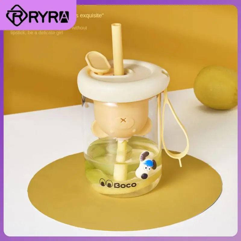 

High Face Value Coffee Cup 450ml Glass Cup With Lids And Straws Water Cup Transparent Drinkware Tea Septum Cold Extraction Cup
