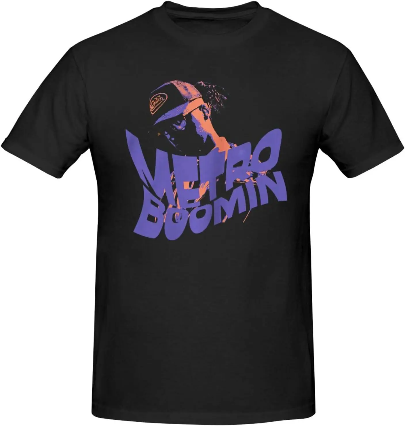 Metro Music Boomin Men's Crew Neck Cotton Short Sleeves T Shirt Summer Fashion Sport Black