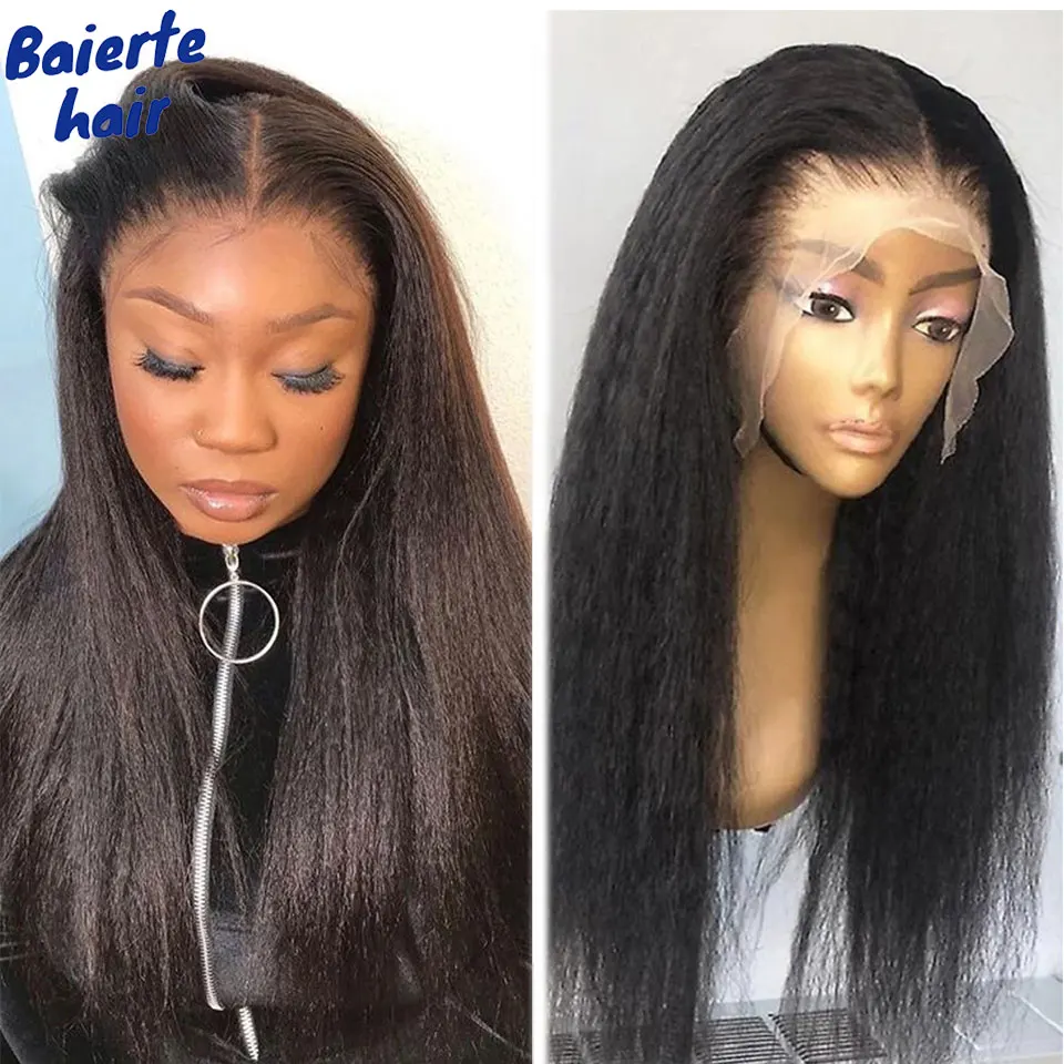 

13x4 Kinky Straight Lace Front Human Hair Wigs Pre Plucked Remy Natural Brazilian Yaki Wig For Women Glueless Full End Lace Wigs