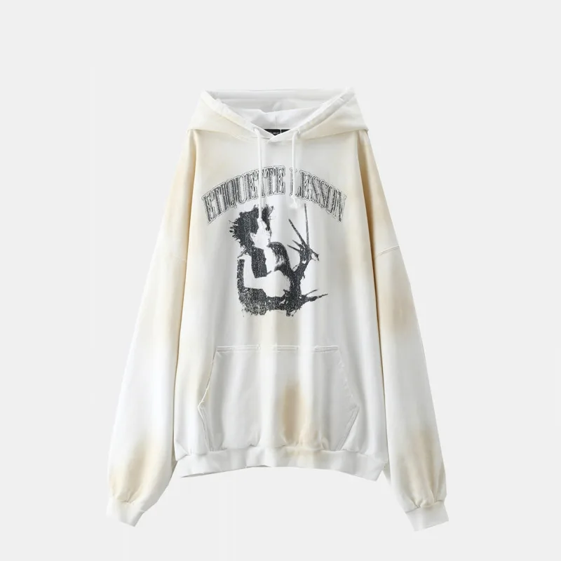 [BOMP] Эдвард Ножницы Черно-белая винтажная мужская толстовка с ручным принтом