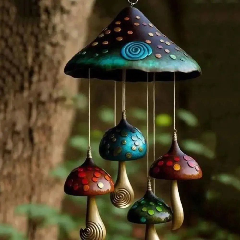

Resin Mushrooms Wind Chimes Hanging Decoration Durable Clear Vocie Wind Chime For Home Outdoor Garden Hanging Accessories