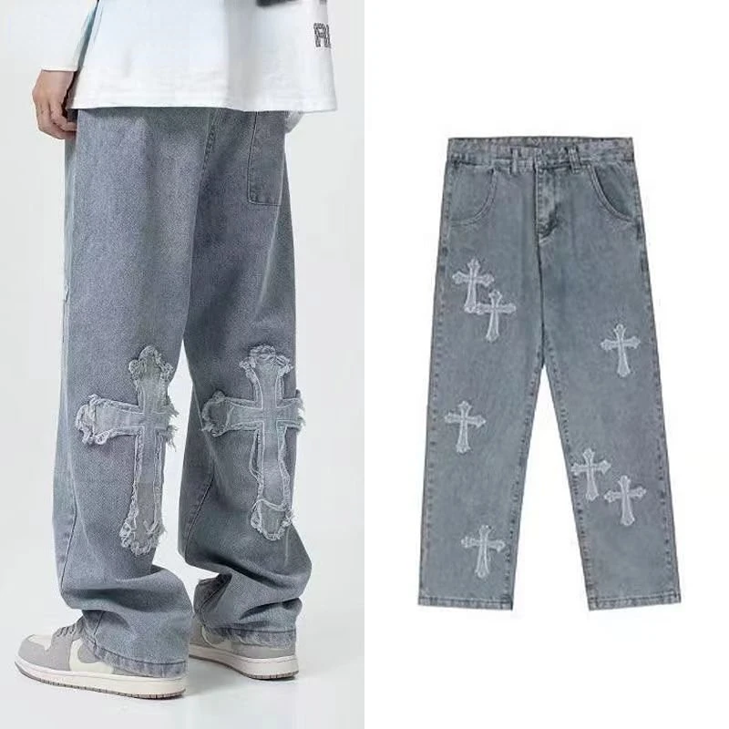 Men's Korean Y2k Fashion Pants Street Hip-hop Low Waist Loose Jeans Cross Jeans Men's Overaize Overalls Versatile Trend