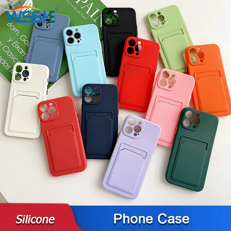 

Wallet Card Holder Phone Case For iPhone 14 13 12 11 Pro Max Mini X XR XS 8 7 Plus Soft Silicone Full Protection Back Cover