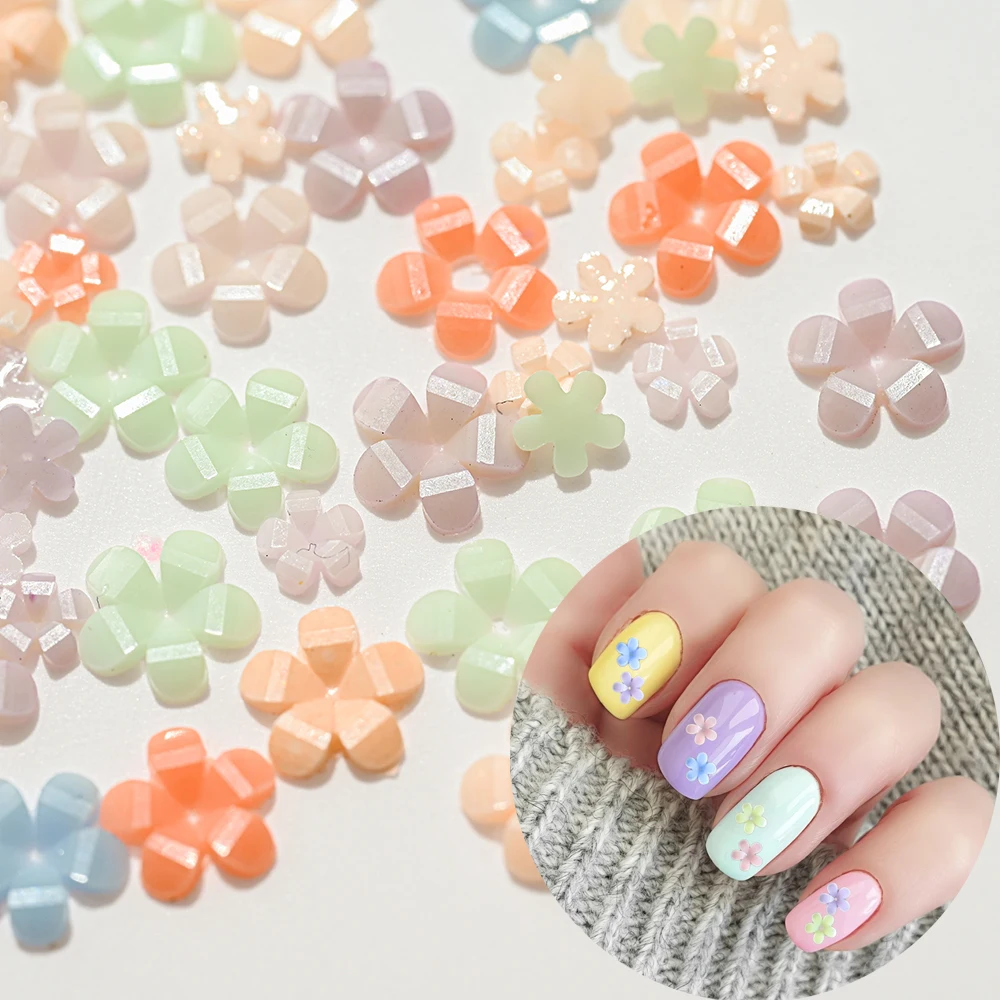 

100pcs UV Sensative flower nail charms 3mm 6mm Cute Resin Flowers Nails Decoration Rhinestones Color Changed Manicure Accessory
