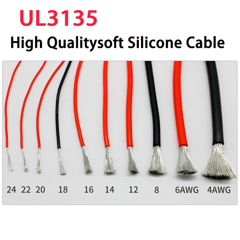 

Rubber Silicone Wire UL3135 Cable 18AWG 20AWG 22AWG Tinned Pure Copper Black Red High Temperature Resistant 200℃ Voltage 600V