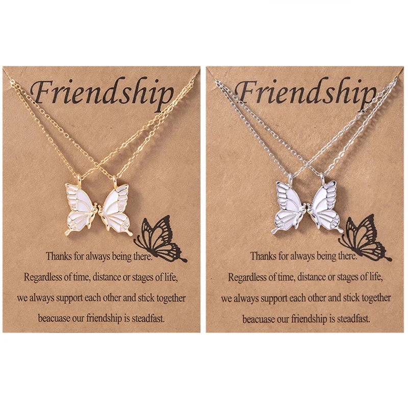 

New Design Best Friend Butterfly Necklace for Women Friendship Necklace Animal Card Clavicle Chain Pendant Valentine Day Gift