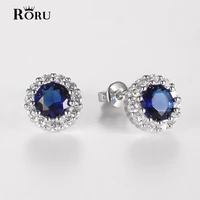 simple blue stone womens stud earrings fashion geometry studs zirconia earrings cute earrings jewelry gift for women lady