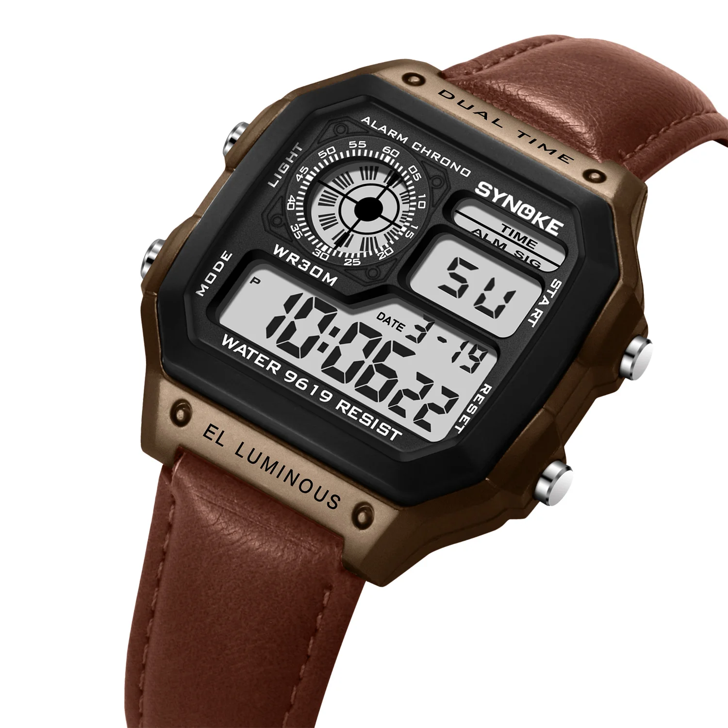 Цифровые часы из искусственной кожи водонепроницаемые светодиодные светящиеся