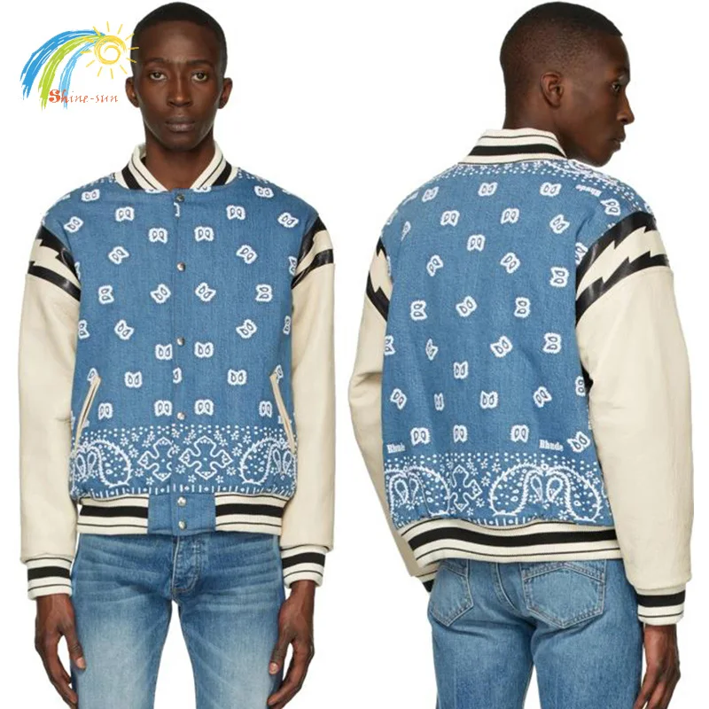 

Синий цветок кешью винтажная бейсбольная куртка ревеня Мужская Женская Высококачественная кожаная шерстяная куртка с рукавами куртка-бомбер ревеня с внутренними бирками