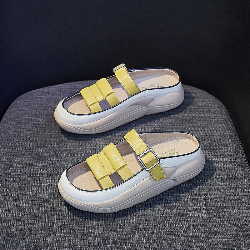 Women's Summer Sandals Half Slippers Outdoor 2023 New Versatile Thick Bottom Light One-word Slippers Fashion Casual Slippers