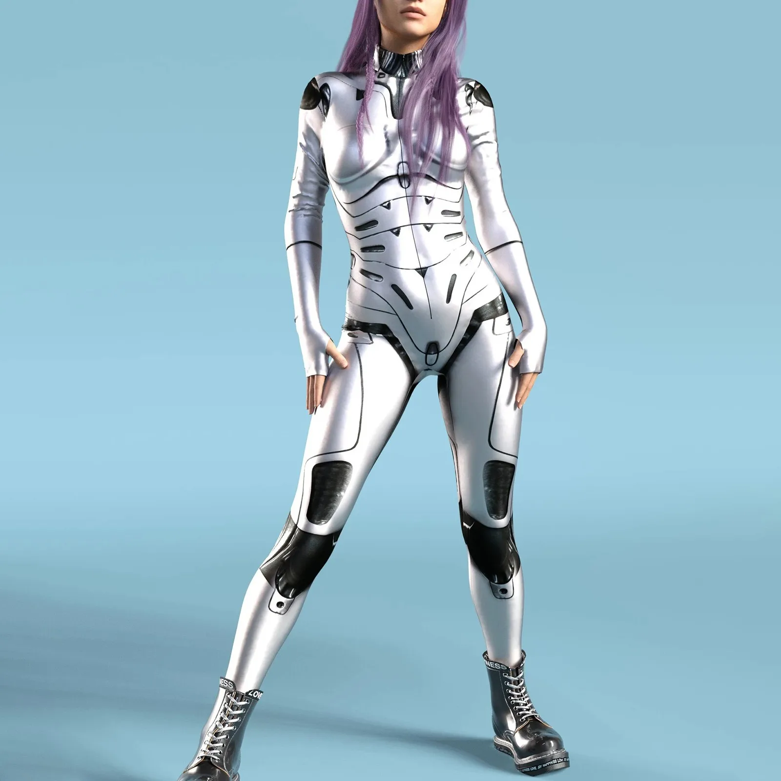 

2022 Women's Turtleneck Simulation 3D Printing Robot Zip Bodysuit Full Body Bodysuit Halloween Costume Monos Mujer