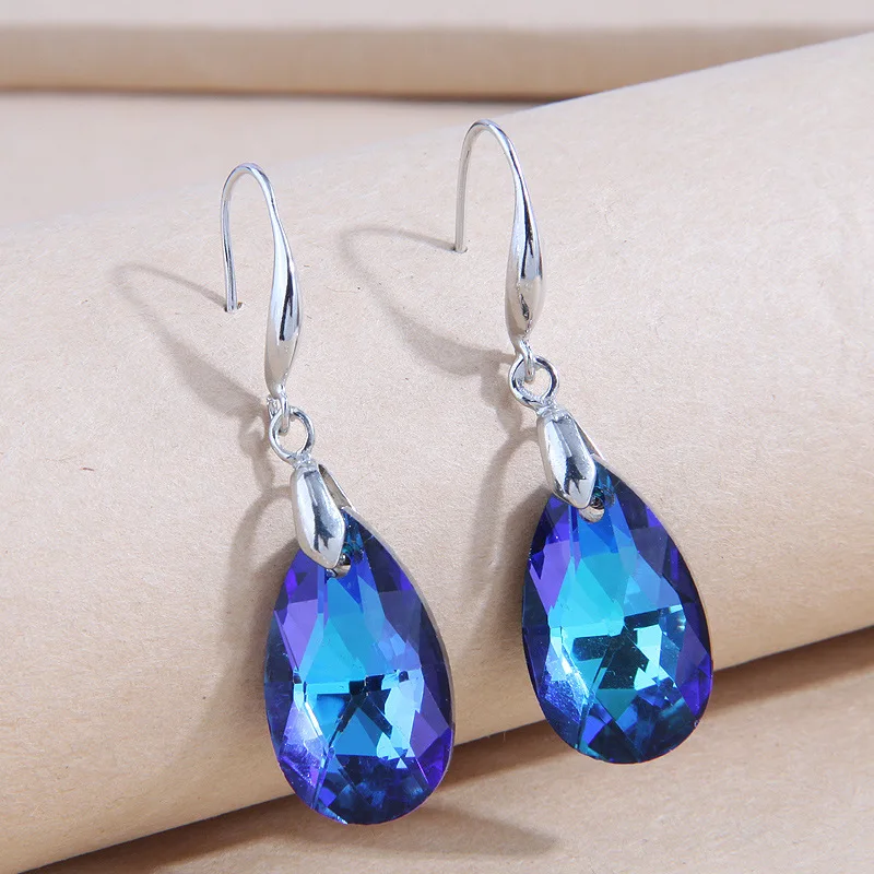 Luxury Earrings for Women Droplet Drop Earrings Colorful Blue Crystal Pendant Women Jewelry Anniversary Gift Jewelry Accessories