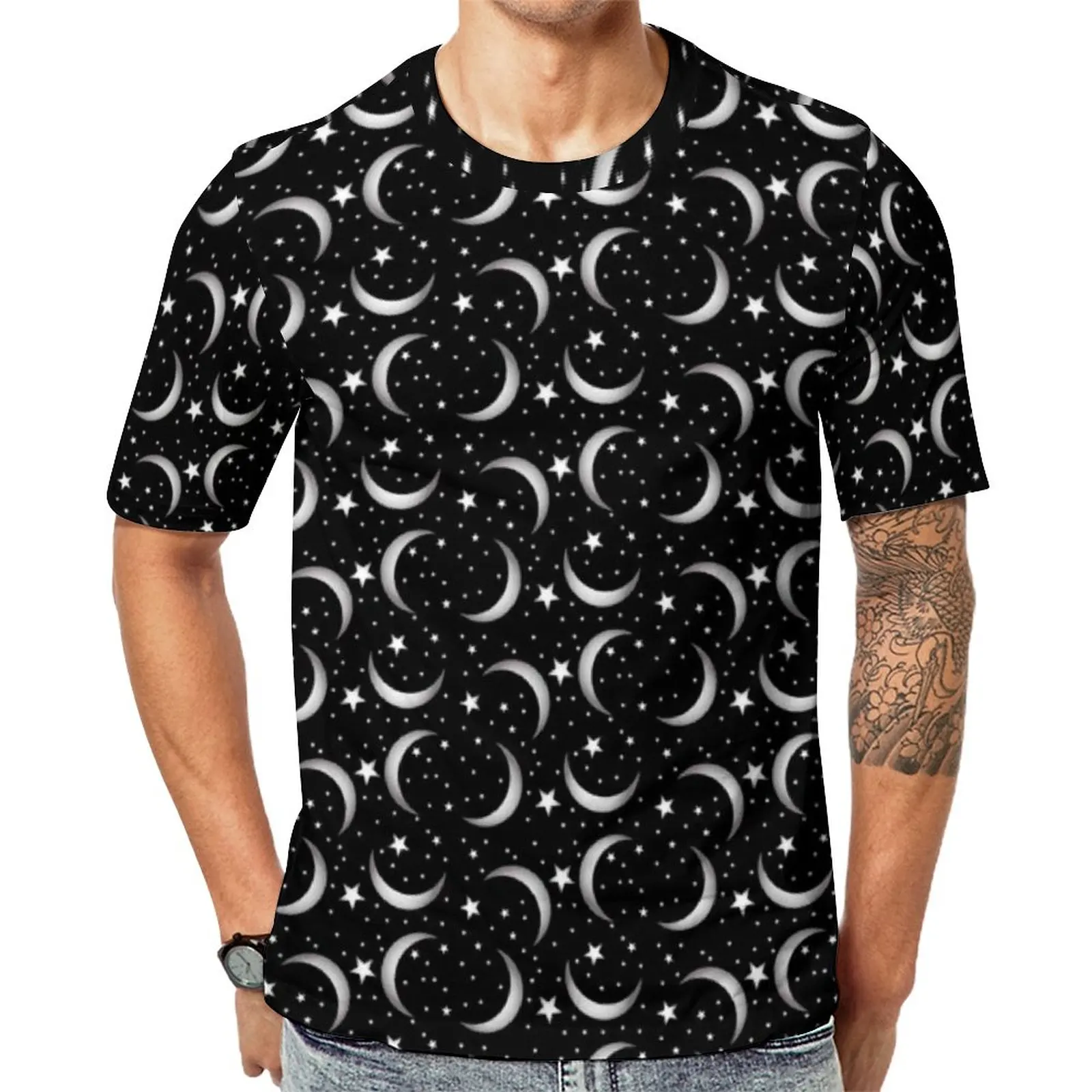 

Moon And Stars T Shirt Couple Magical Celestial Y2K T Shirts Original Fashion Tee Shirt Short Sleeve Graphic Big Size Tops