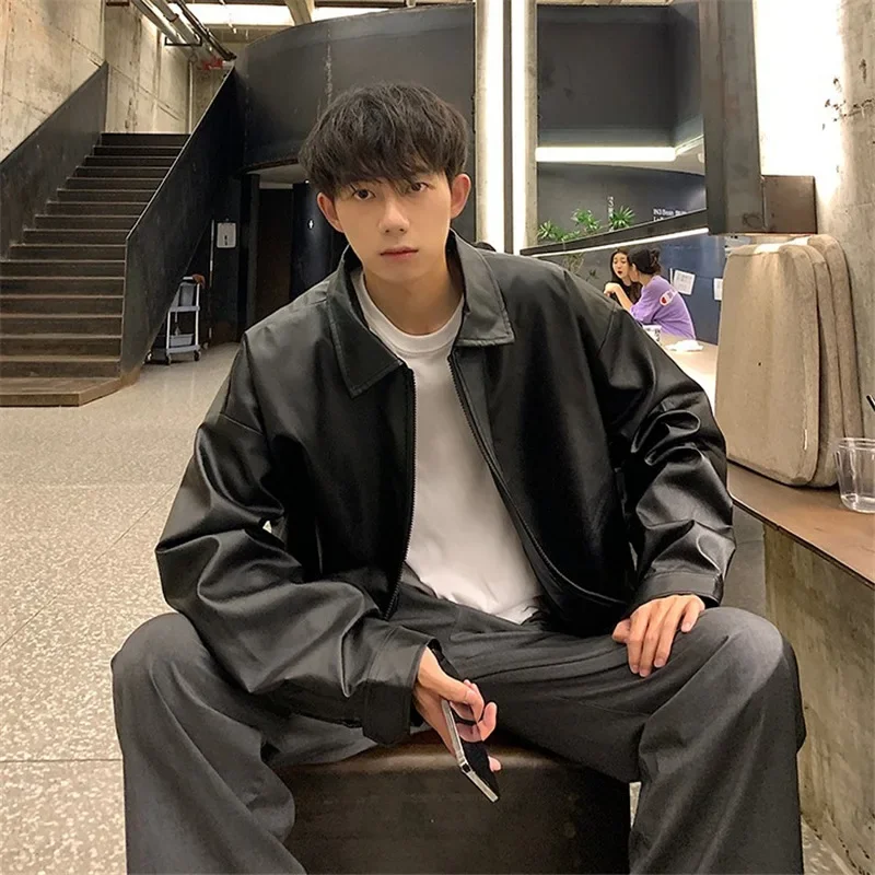 Осенне-зимняя мужская куртка из искусственной кожи на молнии в стиле ретро