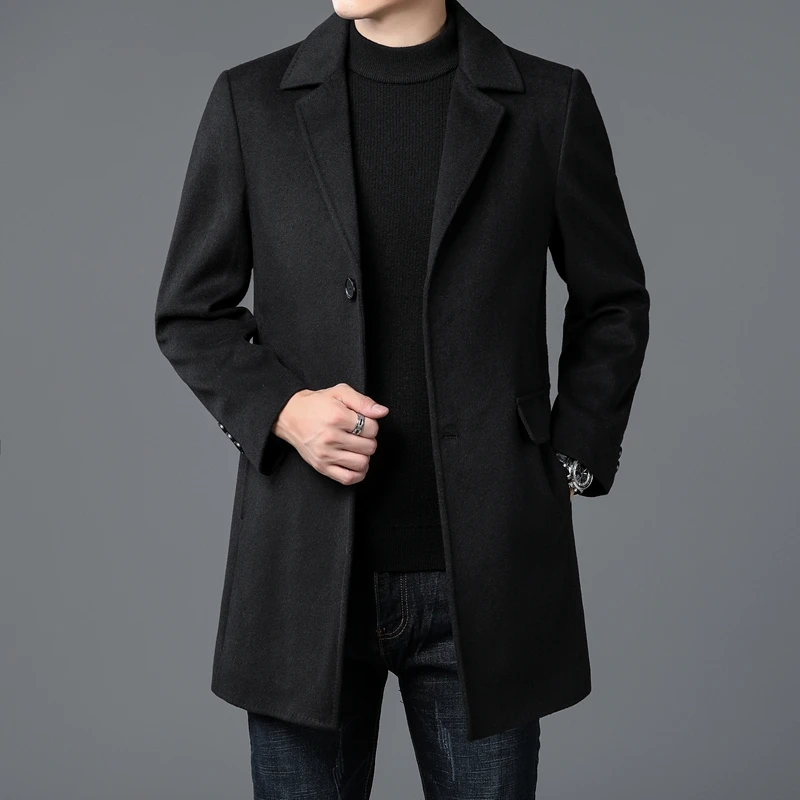 England Style Men Gray Black Sheep Wool Blend Overcoat Spring Autumn Winter Notched Collar Single Breasted Woolen Blended Coats
