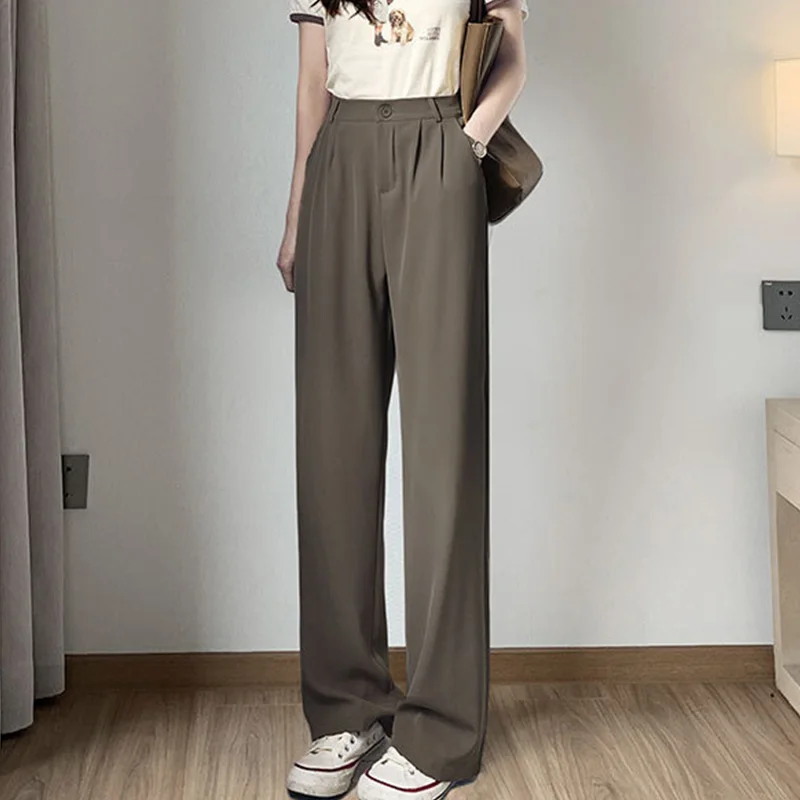 

DAYIFUN Summer Loose Pants High Waist Thin Wide-Leg Long Pants Women Simple Solid Black Casual Female Trousers Korean New 2022