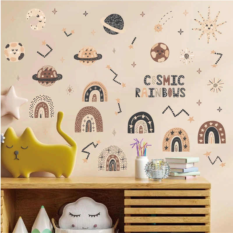 Забавные космические радужные настенные наклейки для детской спальни украшение