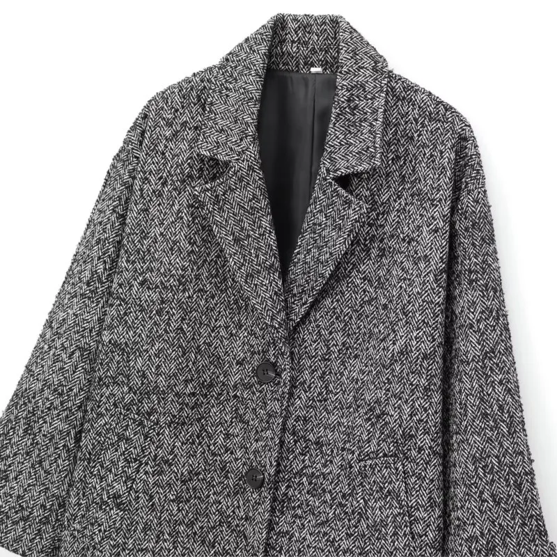 Женская куртка с диагональным пальто в елочку на плечах зимняя отложным