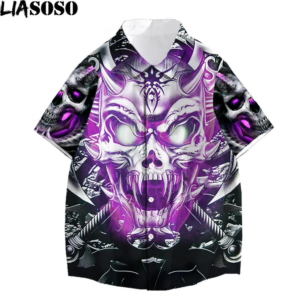 Гавайская рубашка liasao для мужчин Свободный Топ мужская с 3d принтом черепа Модные