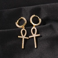 scooya new earrings hip hop street shooting punk wind full of zircon ankh cross earrings for men and women trend earring jewelry