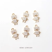 mimo jewelry copper plated real gold micro inlaid zircon cute robot pendant diy hand accessories