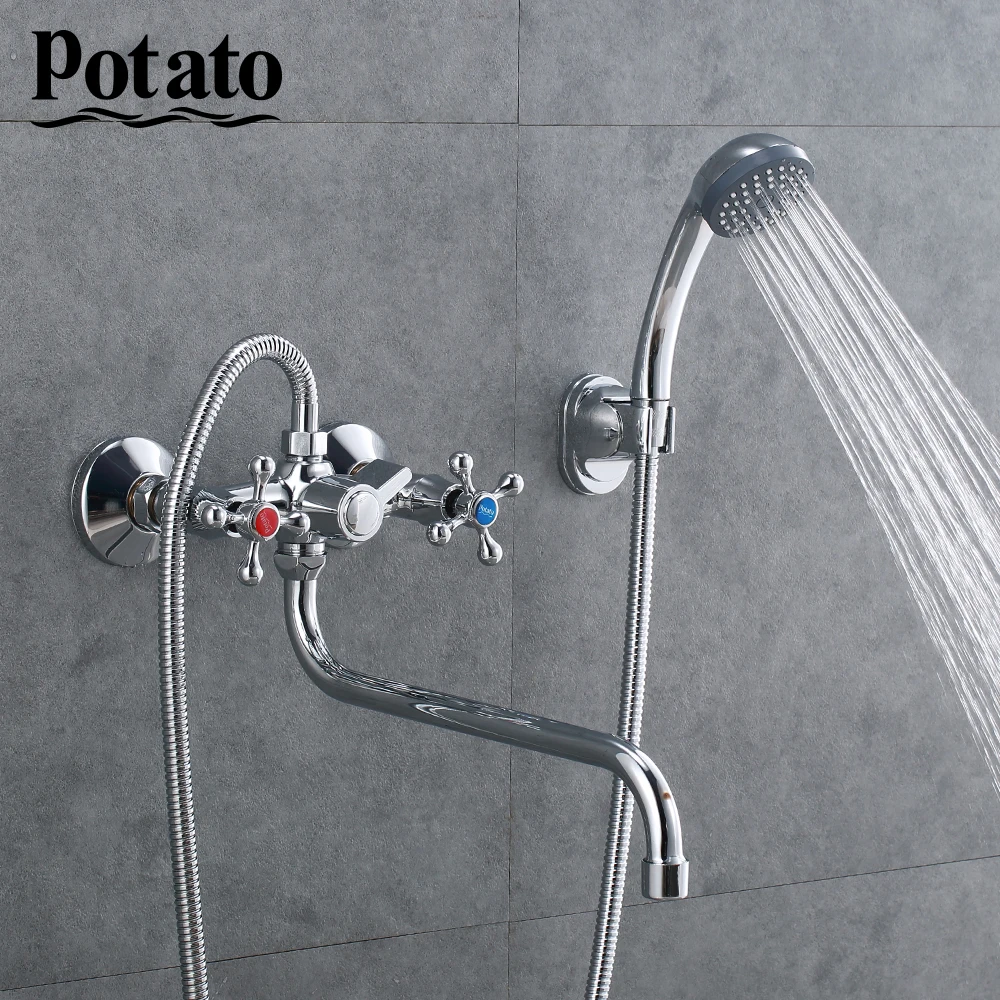 potato bathroom shower faucet economic zinc trough bathtub sprayer double control bath mixer with shower head p2465 free global shipping