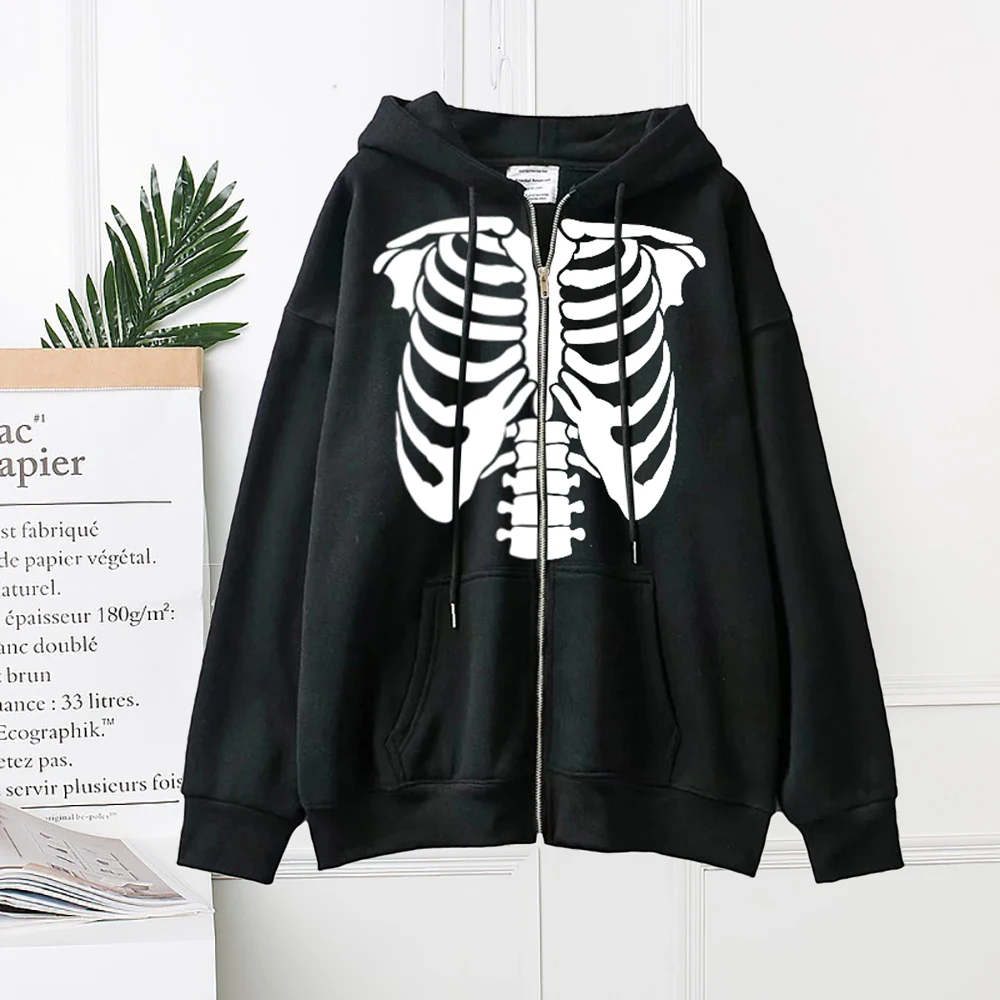 

Skeleton Zipper Hoodie Y2K Harajuku Long Sleeve Sweatshirt Skull Anime Men Women Oversized Hooded Jacket Gothic Loose Streetwear