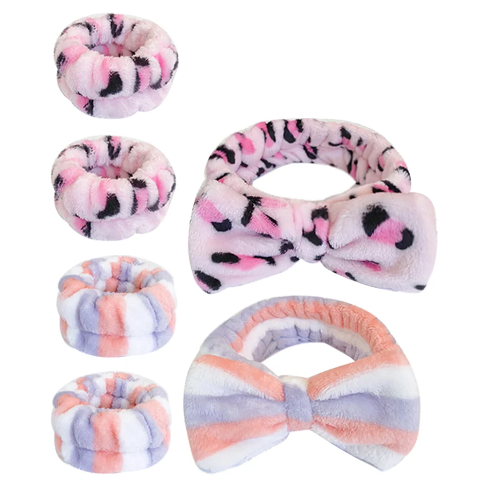 

2 Sets Face Wash Wristband Exercise Headbands Women Plush Skin Care Bowknot Athletic Cuffs Washing