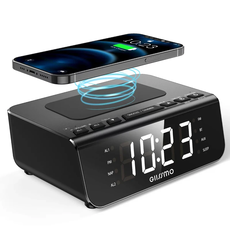 

Digital Wireless Charging Alarm Clock FM Radio,10W Fast Wireless Charger Station for iPhone/Samsung Galaxy, 3 Level Dimmer, USB