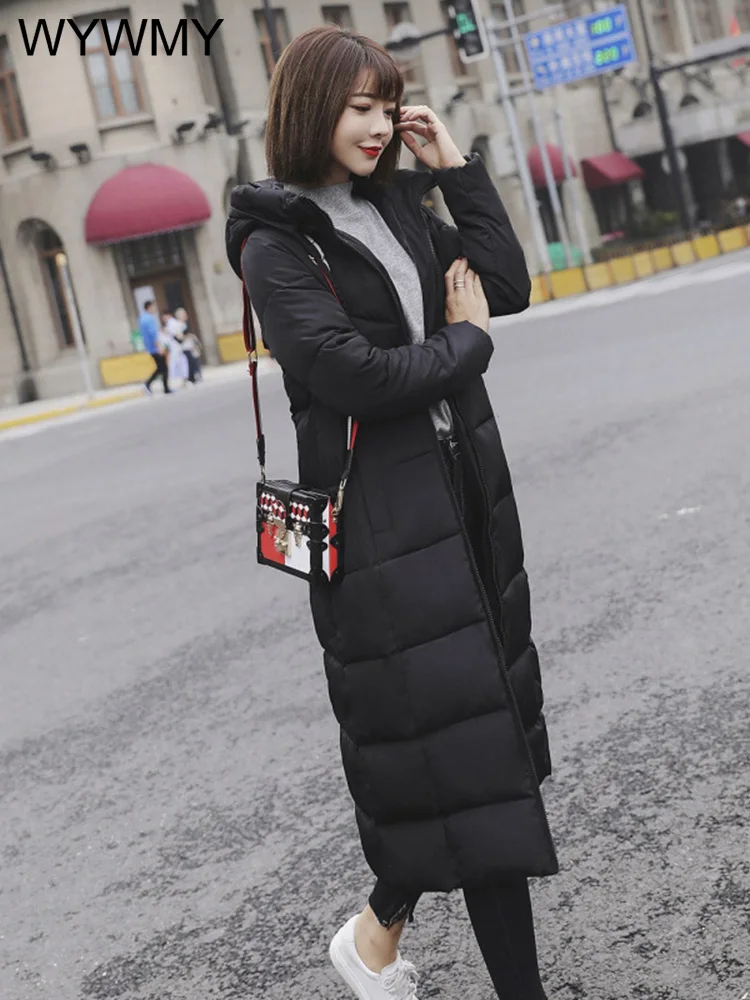 WYWMY Winter Jacket Women Hooded Stand Collar Cotton Padded Coat Winter Women Long Parka Warm Thicken Jackets for Women 2022 New