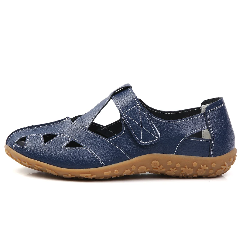 Ladies Comfortable Fashion Outdoor Sandal Open Hole Shoes Breathable Flat Beach Leather Casual Women's Shoes Plus Size 35-43