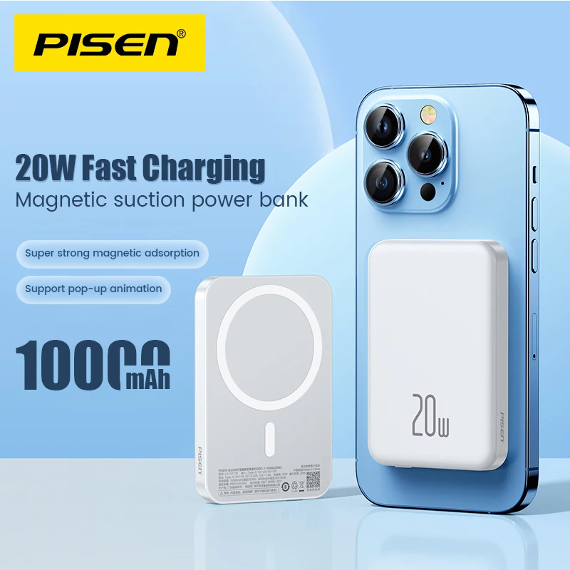 PISEN Power Bank 10000mAh 20W Magnetic Wireless Fast Charge Powerbank For iPhone 13 12 14 Mini Pro Max Portable External Battery