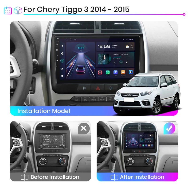 Автомагнитола Junsun V1 для Chery Tiggo 3 256-2015 2014 ГБ 2 Din | Мультимедийные плееры