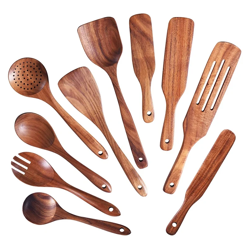 

Wooden Kitchen Utensils Set,10 Pcs Wooden Spoons For Cooking,Wooden Cooking Utensils,Wooden Spoons For Non-Stick Pan