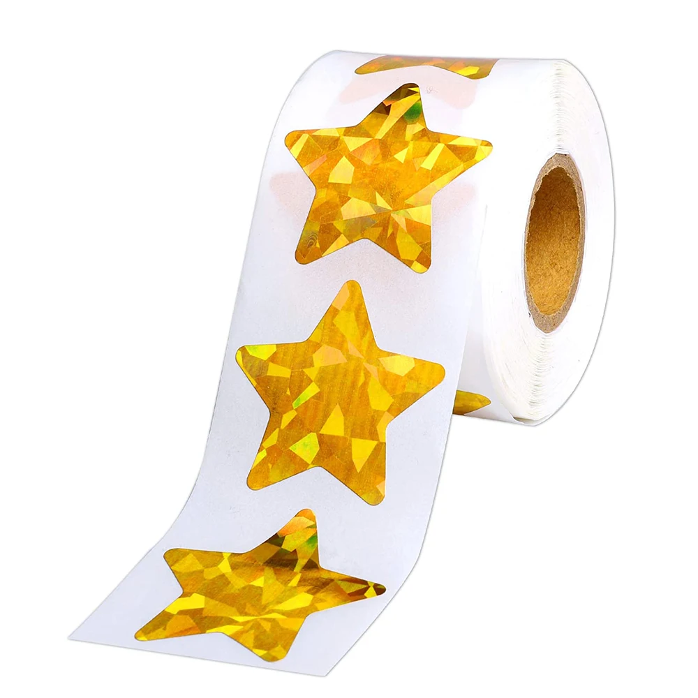 Фото Голографические наклейки с золотой звездой для детей 100-500 шт. из фольги со