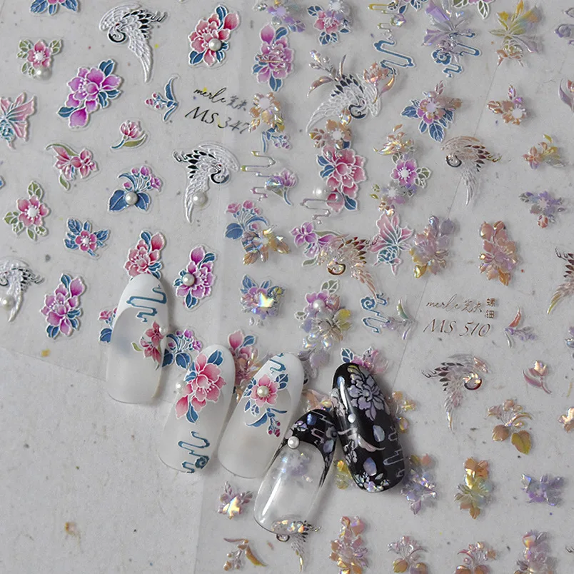 Наклейки для ногтей в китайском стиле цветы журавль Бабочка снежинка
