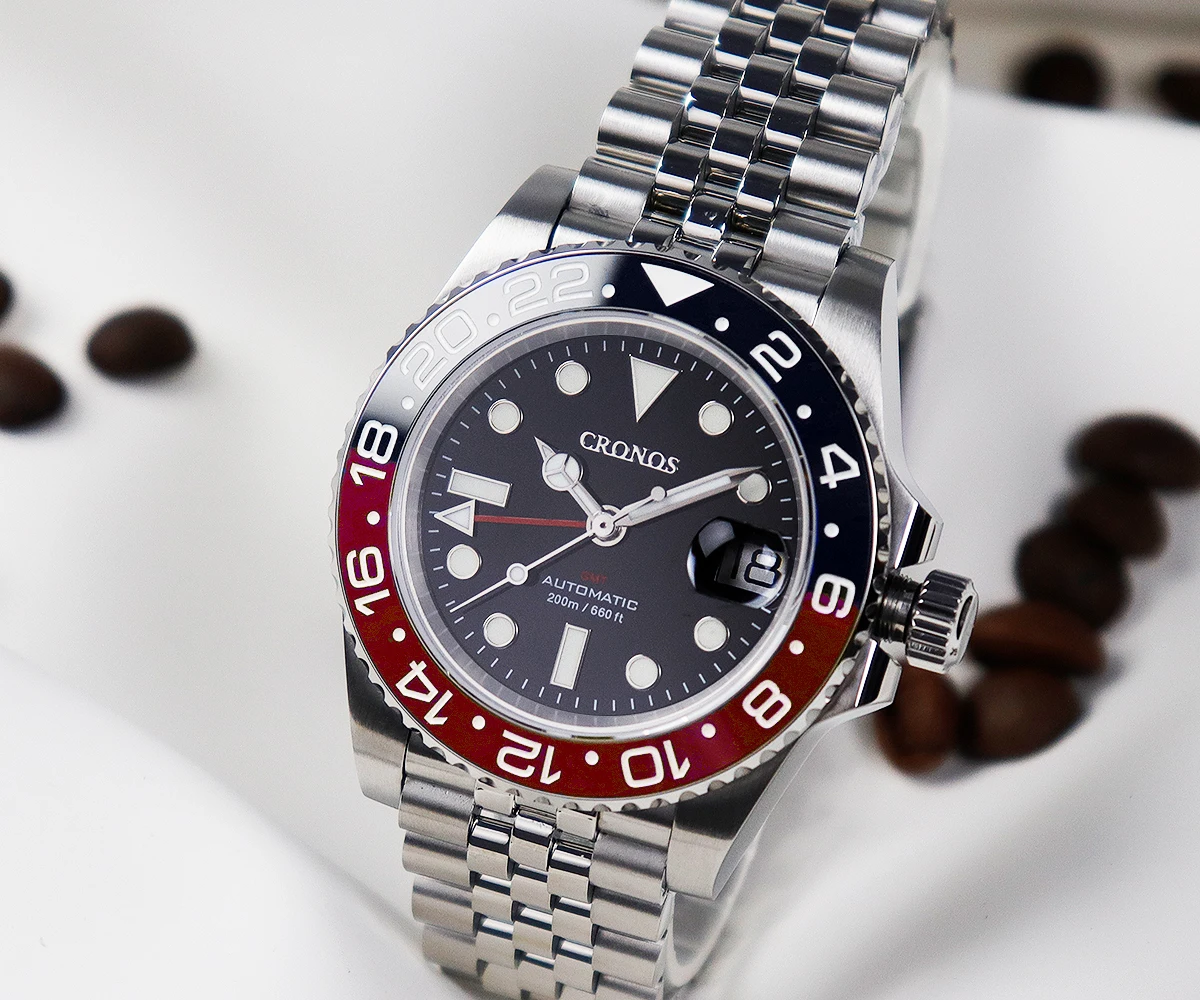 Pаспродажа CRONOS GMT Часы с двунаправленной рамкой Мужские автоматические механические технические 200 м водонепроницаемые светящиеся часы