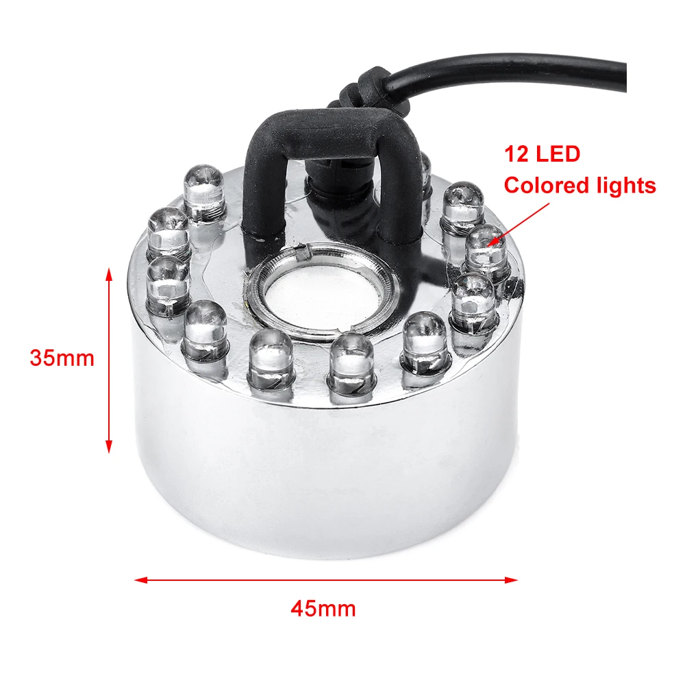 

350ML/H 12 Led Light Ultrasonic Atomizer Humidifier With US/EU Plug/ No plug Water Fountain Pond Atomizer Head Air Humidifier
