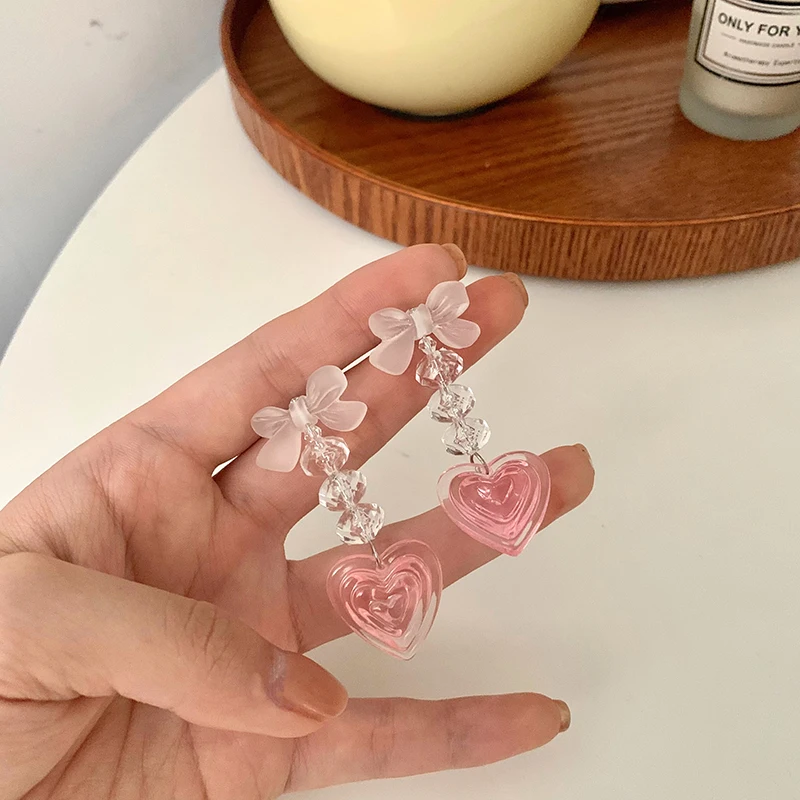 

2022 розовые серьги Y2K в форме цветка персика для женщин, в стиле Харадзюку, с бантом, корейские полимерные акриловые серьги-подвески в форме с...