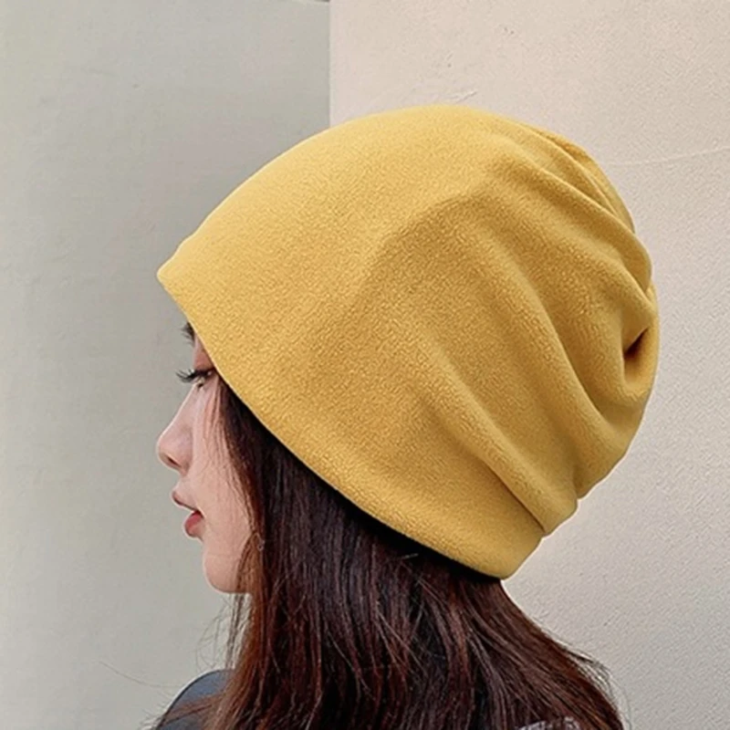 

2022 Women's Skullies Beanies Knitted Hats Ear Protection Hat Spring Casual Velvet Female Thickened Pullover Cap Cold Proof Bib