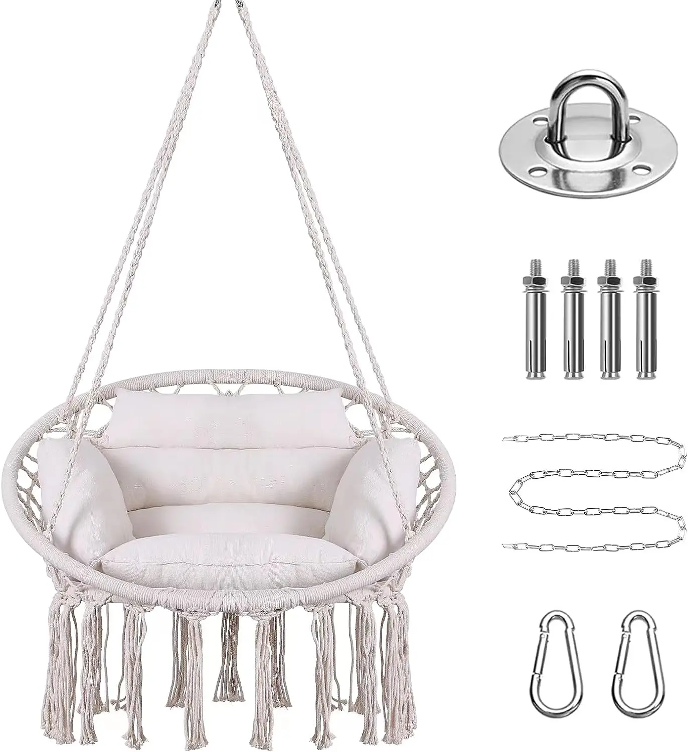 

Chair, Macrame Hanging Swing Chairs with Cushion and Hardware Kit, Adult Swings for Outside,,Balcony, Bedroom (Gray)