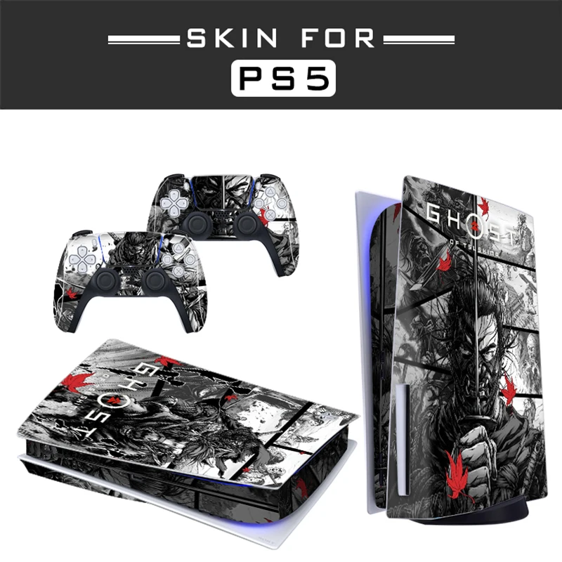 Ghost PS5 Standard Disc Edition Skin Sticker Decal Cover for PlayStation 5 Console and 2 Controllers PS5 Skin Sticker