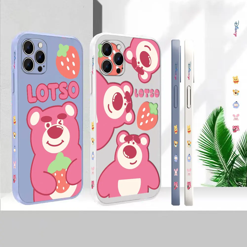 

Cute Lotso Toy Story Phone Case For Apple iPhone 14 13 12 11 Pro Max Mini 7 8 X XS XR SE Plus Colour Liquid Silicone Cover Funda